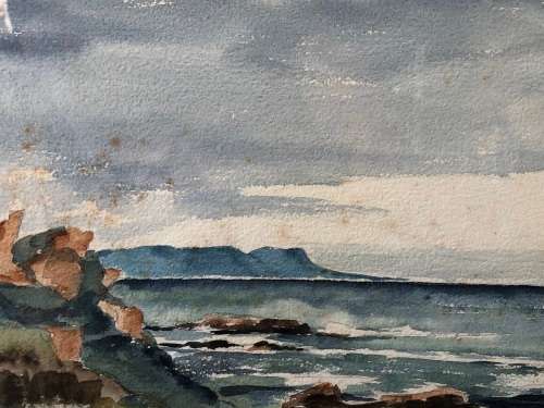 BEAUTIFUL OLD FRAMED WATERCOLOR PAINTING - FALSE BAY SEASCAPE - SIGNED DIEMONT - HAS SOME FOXING