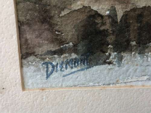 BEAUTIFUL OLD FRAMED WATERCOLOR PAINTING - FALSE BAY SEASCAPE - SIGNED DIEMONT - HAS SOME FOXING