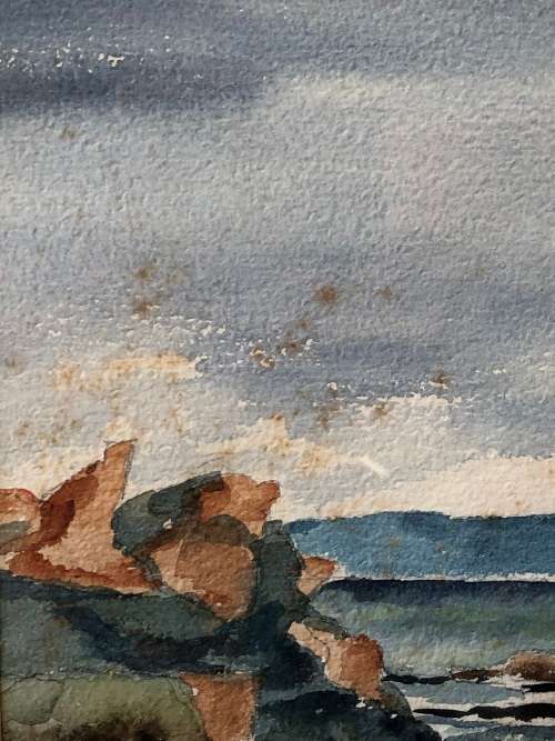 BEAUTIFUL OLD FRAMED WATERCOLOR PAINTING - FALSE BAY SEASCAPE - SIGNED DIEMONT - HAS SOME FOXING