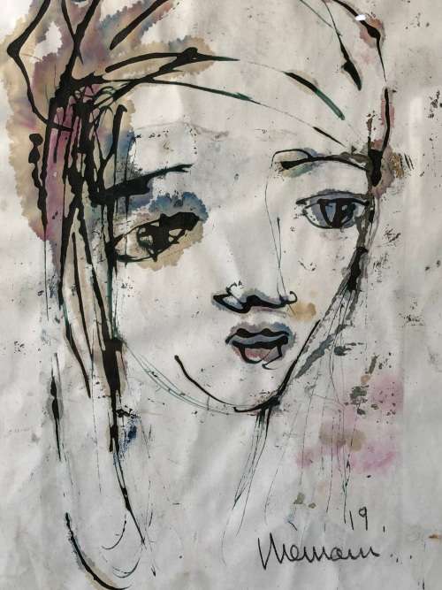 INVESTMENT ART~ HENNIE NIEMANN SNR (1941 - ) FRAMED MIXED MEDIA ON PAPER -  2019