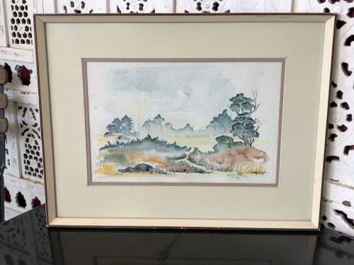 BEAUTIFUL DETAILED WATERCOLOR PAINTING BY SALLY JONES OF A GORGEOUS LANDSCAPE - DATED 1982