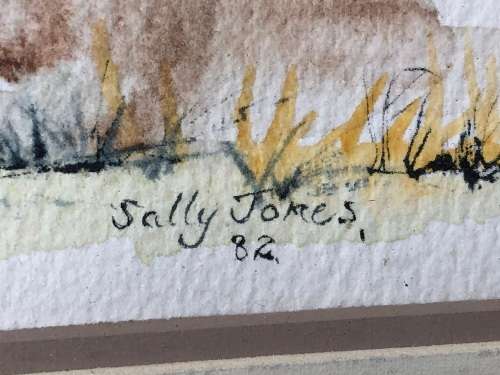 BEAUTIFUL DETAILED WATERCOLOR PAINTING BY SALLY JONES OF A GORGEOUS LANDSCAPE - DATED 1982
