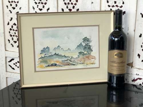 BEAUTIFUL DETAILED WATERCOLOR PAINTING BY SALLY JONES OF A GORGEOUS LANDSCAPE - DATED 1982