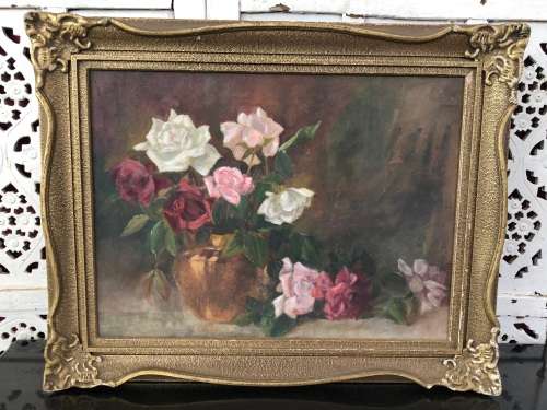 BEAUTIFUL FRAMED OIL ON CANVAS STILL LIFE 19th CENTURY PAINTING - UNSIGNED BUT DEFINITELY WELL DONE
