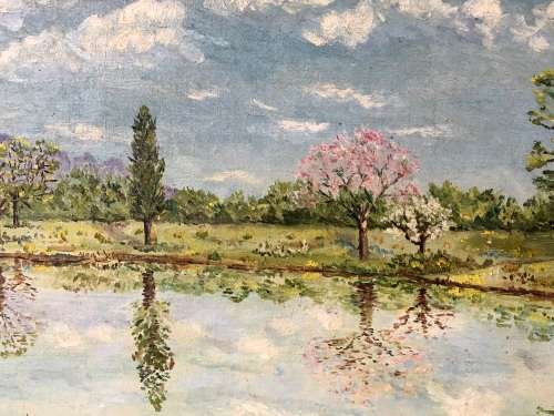 WOW !!! BEAUTIFUL FRAMED OIL ON CANVAS PAINTING BY B.H. SMITH - LOVELY VINTAGE FRAME