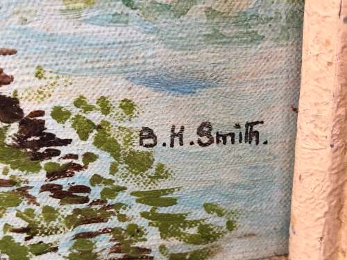 WOW !!! BEAUTIFUL FRAMED OIL ON CANVAS PAINTING BY B.H. SMITH - LOVELY VINTAGE FRAME