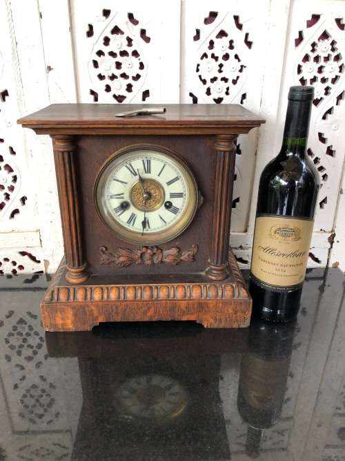 HAC ( HAMBURG AMERIKANISCHE UHRENFABRIK ) FULLY WORKING CHIMING ANTIQUE MANTLE CLOCK