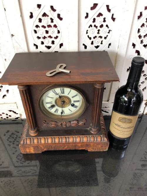 HAC ( HAMBURG AMERIKANISCHE UHRENFABRIK ) FULLY WORKING CHIMING ANTIQUE MANTLE CLOCK