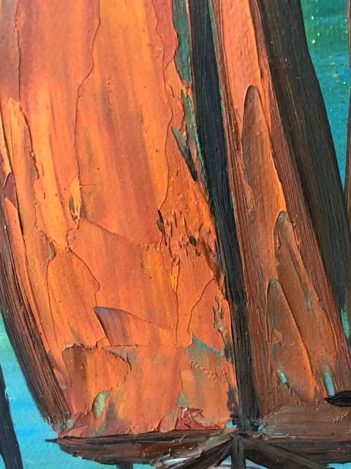 WOW !!! J. PRINS (SA 20th C) FRAMED OIL ON CANVAS BOARD - ABSTRACT OF BOATS