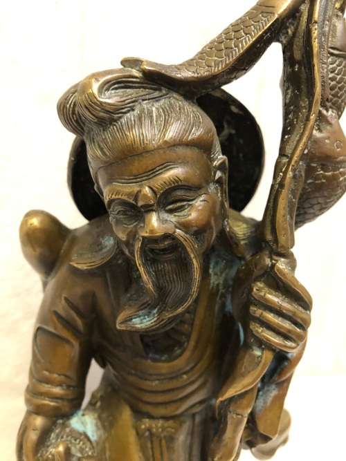 WOW !!! AWESOME FIND - QIANLONG NIANZHI CHINESE BRONZE OF A FISHERMAN  - SIGNED UNDERNEATH - 4.1kg