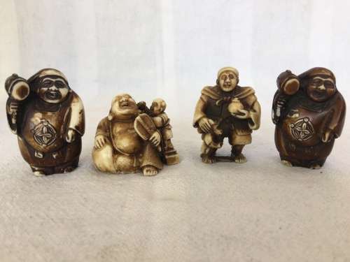 A Collection of Vintage Oriental Carved Ivorine Small Netsukes Male Figurines