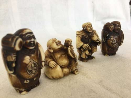 A Collection of Vintage Oriental Carved Ivorine Small Netsukes Male Figurines
