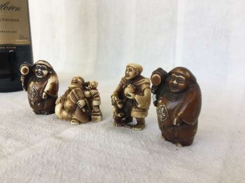 A Collection of Vintage Oriental Carved Ivorine Small Netsukes Male Figurines