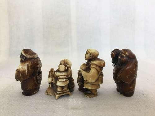 A Collection of Vintage Oriental Carved Ivorine Small Netsukes Male Figurines