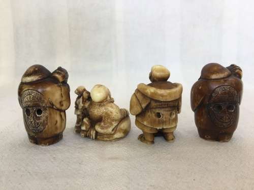 A Collection of Vintage Oriental Carved Ivorine Small Netsukes Male Figurines