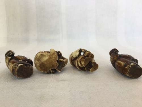 A Collection of Vintage Oriental Carved Ivorine Small Netsukes Male Figurines