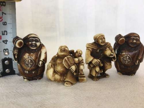 A Collection of Vintage Oriental Carved Ivorine Small Netsukes Male Figurines