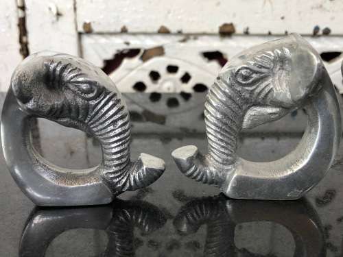 WOW !!! GORGEOUS SET OF FOUR CAST ALUMINIUM ELEPHANT SHAPED SERVIETTE RINGS