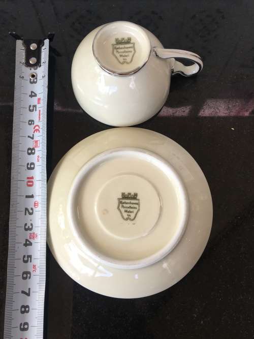 Rare KPM Kjebenhavns Porcellains Maleri A/5 Marked Biscuit & Silvert Gilt Duo Demmitasse