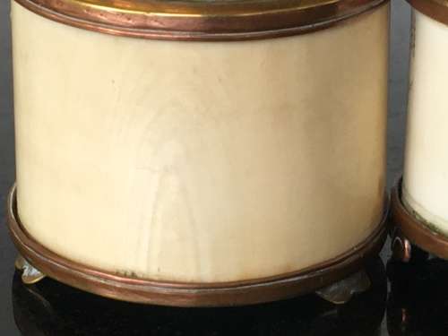 Vintage Oriental Ivorine/Animal Bone & Brass Miniature Oil Burning Lamps with Writings and Temple
