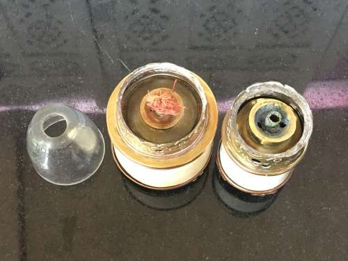 Vintage Oriental Ivorine/Animal Bone & Brass Miniature Oil Burning Lamps with Writings and Temple