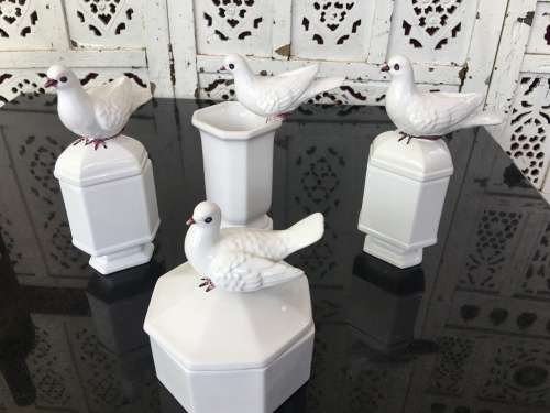 Collection Of Vintage Costa Italy Dove Lidded Vanity Jars. Hand Made & Glazed Italian Art.