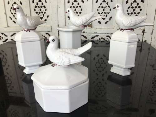 Collection Of Vintage Costa Italy Dove Lidded Vanity Jars. Hand Made & Glazed Italian Art.