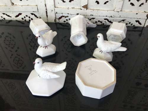 Collection Of Vintage Costa Italy Dove Lidded Vanity Jars. Hand Made & Glazed Italian Art.