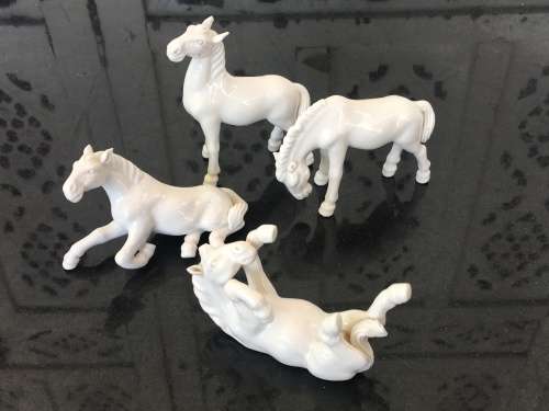 4 Vintage Chinese Blanc De Chine Horses at Play -Detailed Porcelain Horse Figurines