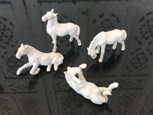 4 Vintage Chinese Blanc De Chine Horses at Play -Detailed Porcelain Horse Figurines