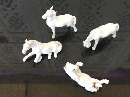 4 Vintage Chinese Blanc De Chine Horses at Play -Detailed Porcelain Horse Figurines