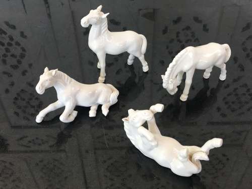 4 Vintage Chinese Blanc De Chine Horses at Play -Detailed Porcelain Horse Figurines