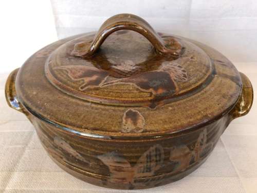 TIM MORRIS (SA 1941-1990) STUNNING LARGE HEAVY TWIN HANDLED LIDDED CASSEROLE DISH - CLEARLY MARKED