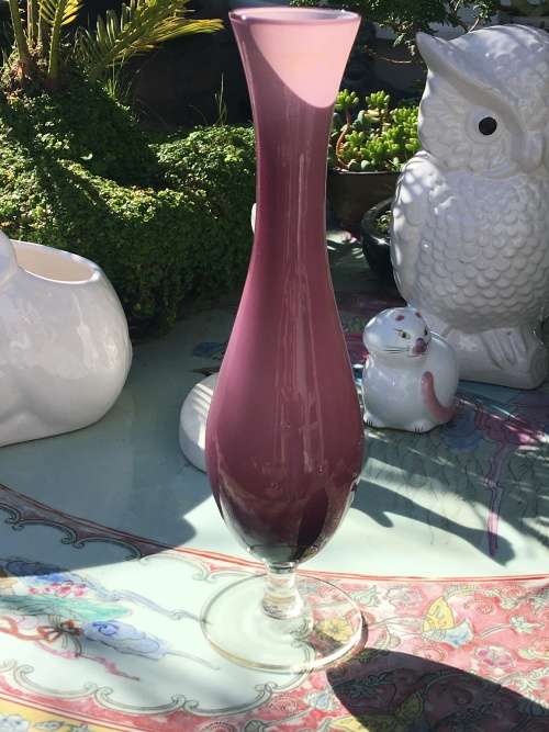 Stunning Tall Hand Blown Pink Pedastal Vase