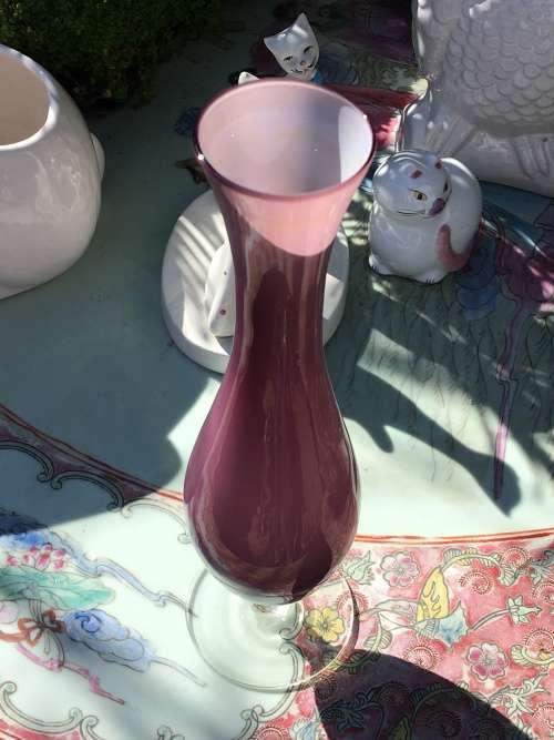 Stunning Tall Hand Blown Pink Pedastal Vase