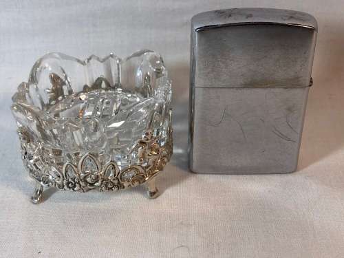 ALBERT BODEMER(GERMANY)  .835 HALLMARKED SILVER AND CUT CRYSTAL TRINKET / RING DISH