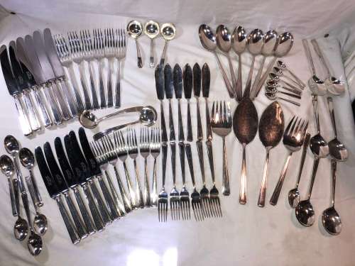 MASSIVE SELECTION COOPER BROTHERS & SONS ART DECO STYLE STAINLESS STEEL CUTLERY - 72 PIECES