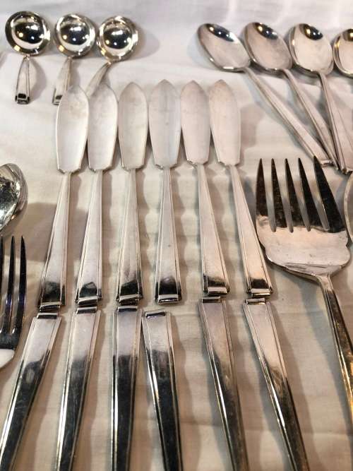 MASSIVE SELECTION COOPER BROTHERS & SONS ART DECO STYLE STAINLESS STEEL CUTLERY - 72 PIECES
