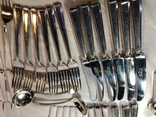 MASSIVE SELECTION COOPER BROTHERS & SONS ART DECO STYLE STAINLESS STEEL CUTLERY - 72 PIECES