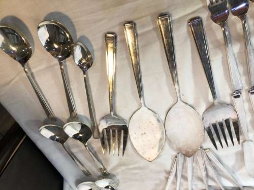 MASSIVE SELECTION COOPER BROTHERS & SONS ART DECO STYLE STAINLESS STEEL CUTLERY - 72 PIECES