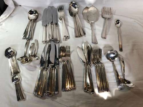 MASSIVE SELECTION COOPER BROTHERS & SONS ART DECO STYLE STAINLESS STEEL CUTLERY - 72 PIECES