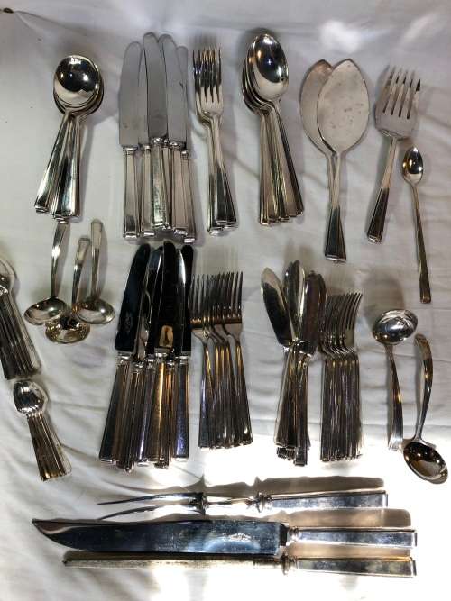 MASSIVE SELECTION COOPER BROTHERS & SONS ART DECO STYLE STAINLESS STEEL CUTLERY - 72 PIECES