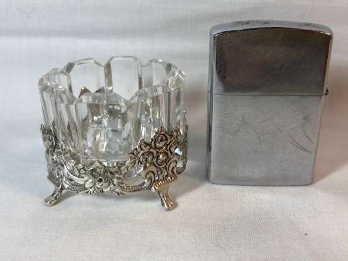 ALBERT BODEMER(GERMANY)  .835 HALLMARKED SILVER AND CUT CRYSTAL TRINKET / RING DISH