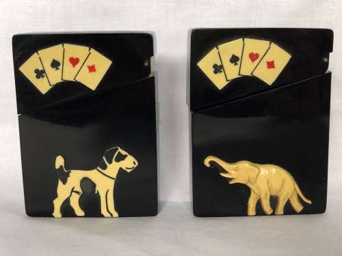 WOW !!! AMAZING PAIR OF ART DECO BAKELITE PLAYING CARD HOLDERS - BOTH IN EXCELLENT CONDITION