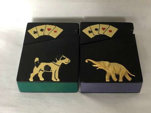 WOW !!! AMAZING PAIR OF ART DECO BAKELITE PLAYING CARD HOLDERS - BOTH IN EXCELLENT CONDITION