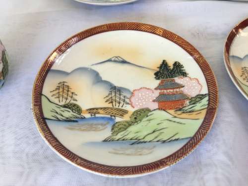 Lot Oriental Ritz China Hand Painted Marked Geisha Lithophane Demitasse Cups & Saucers