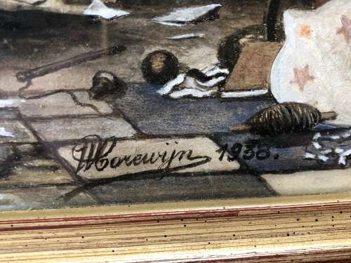 BREATHTAKING !!! H. COREWIJN - AMAZING DETAILED WATERCOLOR PAINTING DATED 1938 - FRAMED BEHIND GLASS
