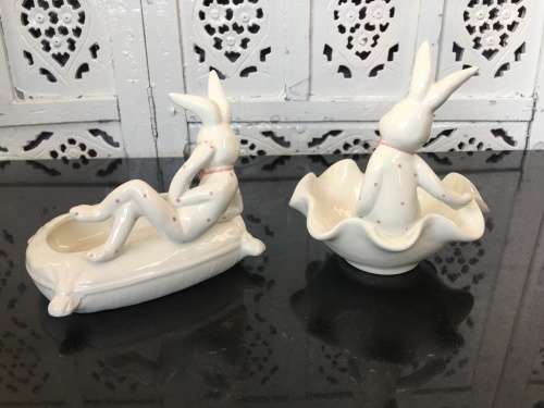 Vintage Made In Italy Rabbit Design Dishes -Hand Made ,Painted & Glazed Italian Art.