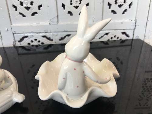 Vintage Made In Italy Rabbit Design Dishes -Hand Made ,Painted & Glazed Italian Art.