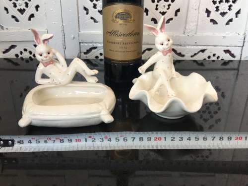 Vintage Made In Italy Rabbit Design Dishes -Hand Made ,Painted & Glazed Italian Art.